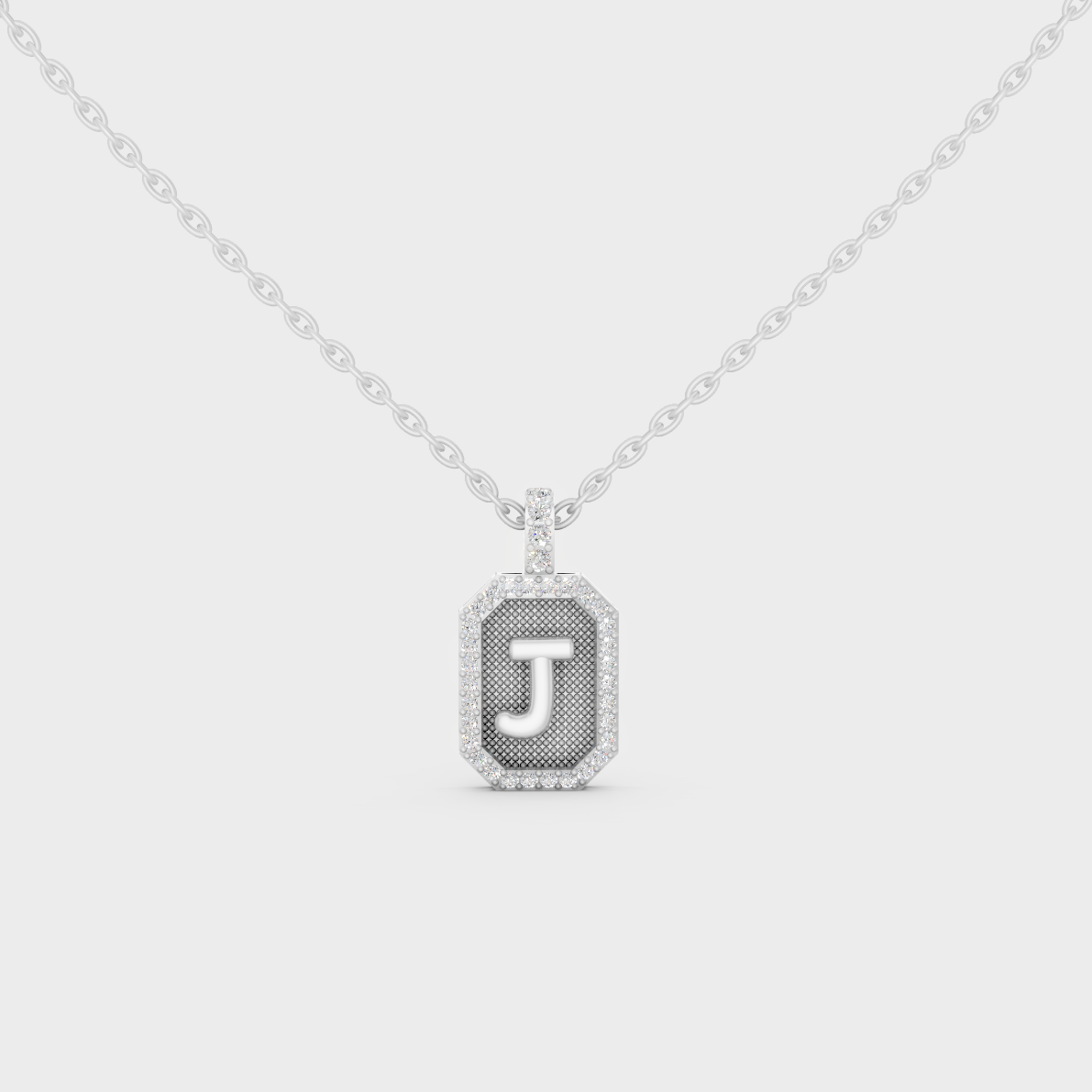 Radiant "J" Alphabet Lab Grown Diamond Pendant Flawlessly Set in 18K White Gold